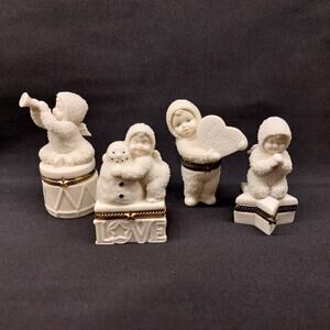 Department 56 Snowbabies Set of 4 Small Hinged Trinket Boxes - Bisque Porcelain